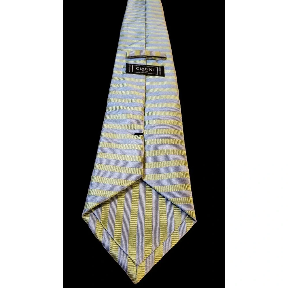 Gianni‎ Long Made In Italy Tie Hand Made 100% Silk Yellow Striped Necktie